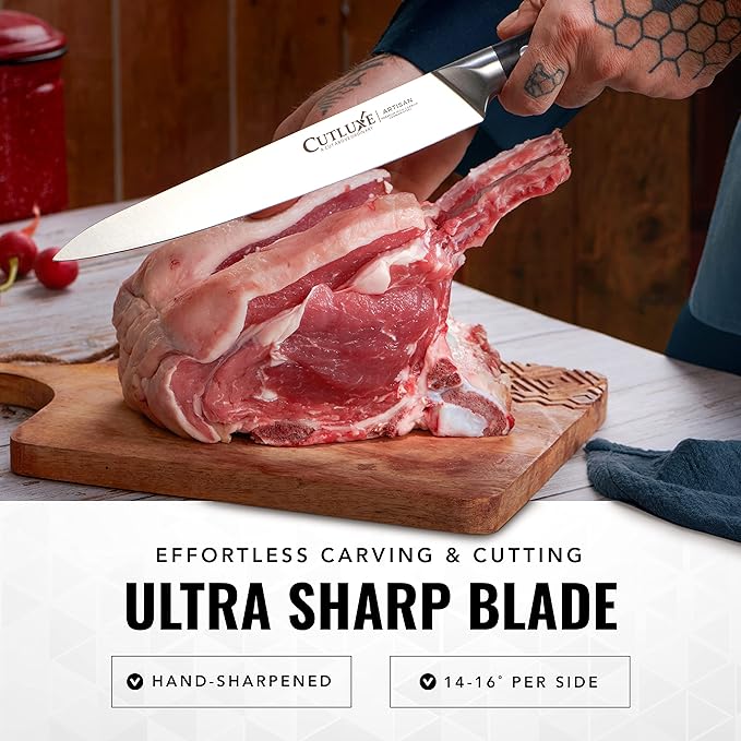 Cutluxe Turkey Carving Knife Set ??Carving Fork & Knife for Meat, BBQ, Brisket ??Razor Sharp Premium German Steel Full Tang, Ergonomic Handle, Grilling Gifts for Men ??Artisan Series