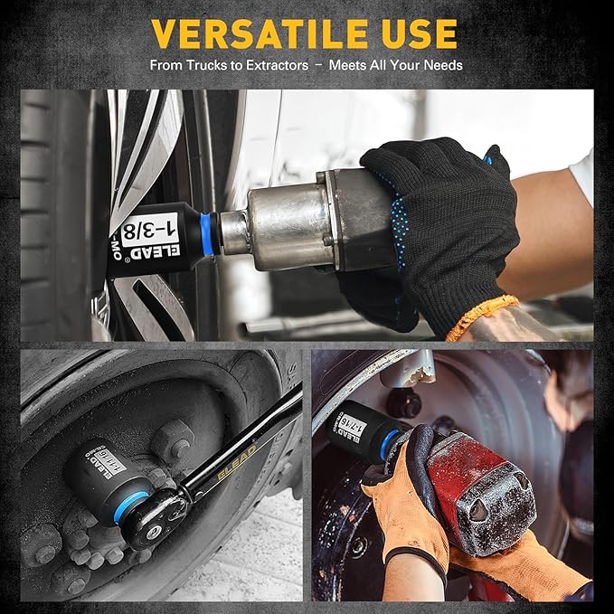 1/2'' Drive Deep Impact Socket Set, 8-Piece SAE Wheel Axle Nut Wrench Large Sockets Standard Adapter 1-11/16 1-9/16 1-3/8 1-7/16 1-1/2 1-5/8 1-3/4 Imperial Spindle Joint Torque Bearing Locknut Truck