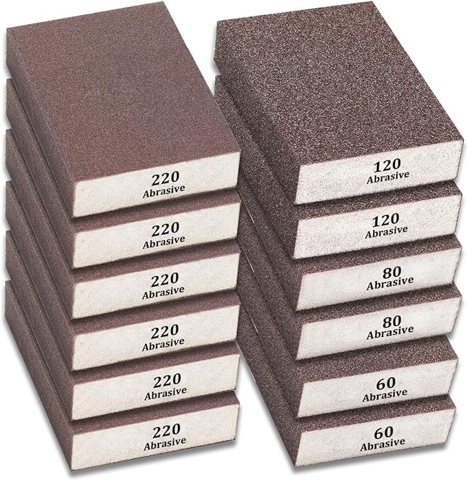 Tnisesm 12Pcs Sanding Blocks 60/80/120/220 Grits Sanding Sponge,for Drywall Wood Metal Washable & Reusable Sandpaper BlocksWashable and Reusable