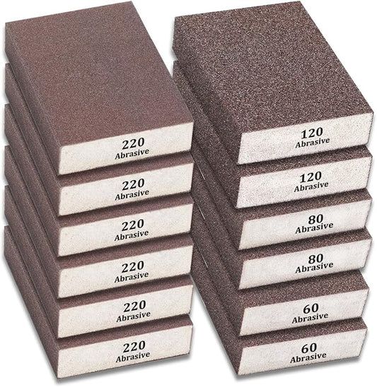 Tnisesm 12Pcs Sanding Blocks 60/80/120/220 Grits Sanding Sponge,for Drywall Wood Metal Washable & Reusable Sandpaper BlocksWashable and Reusable