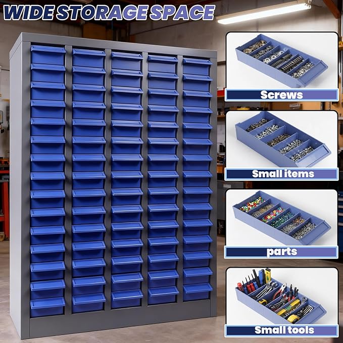 75 Drawers Nut and Bolt Organizer, 26x9x35.4 Stainless Steel Parts Cabinet with Shelfs & Labels Bolt Organizer for Workshop Tool & Hardware Storage and Organization (75 Drawers)