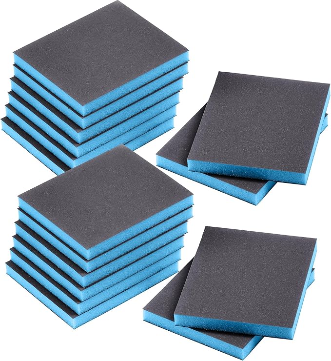 16Pcs 320 Grit Sanding Sponge, Jamiikury Sanding Blocks Washable and Reusable, Wet Dry Sandpaper Sponge for Wood Metal Furniture Paint and Drywall