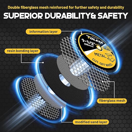 1-1/2 Cut Off Wheels 50 Pack, 1.5" x 1/8" Fiberglass Reinforced Cutting Wheels, TOLESA Rotary Tool Metal Cutting Disc Accessories Include 2 Mandrels