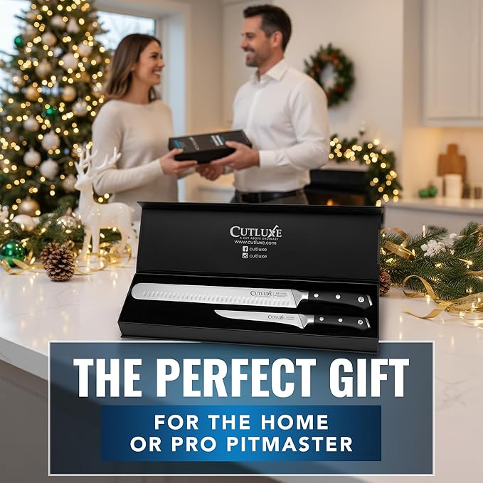 Cutluxe Carving Knife Set for BBQ & Brisket ??Razor Sharp German Steel Slicing and Boning Knife for Meat Cutting, Full Tang & Ergonomic Handle, Grilling Gifts for Men ??Artisan Series