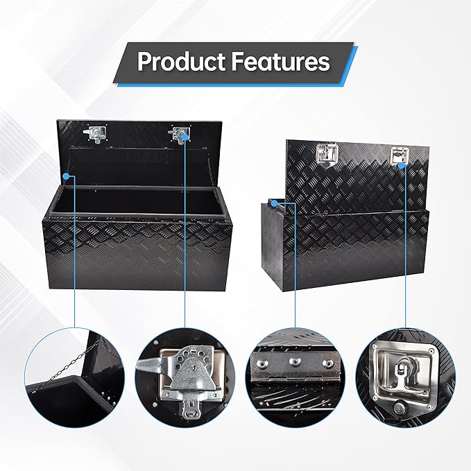 36'' Aluminum Truck Bed Tool Box, 5 Bar Tread Trailer Pickup Underbody Toolbox, RV Storage Organizer, Underbed Tools Organizer, Black (36"X18"X17")