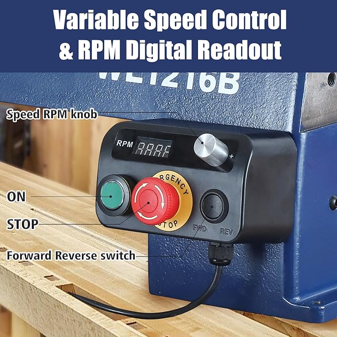 12" X 16-1/2" Wood Lathe Machine竊똙ariable-Speed 250-3200 RPM Digital Display Power Wood Lathes竊?/4HP,120V 1PH Wood Turning Lathe,VSR Woodworking Lathe For Precision Woodworking Projects