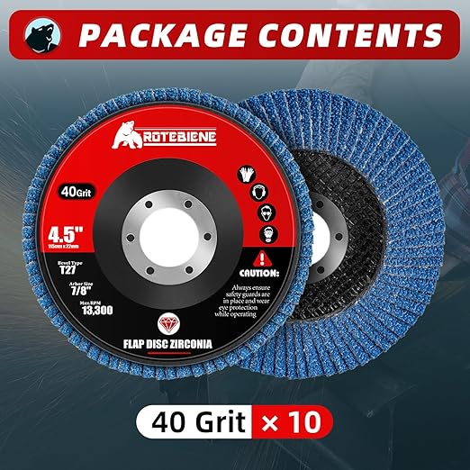 10 Pack Zirconia Flap Discs 4.5" x 7/8" T27 for 4 1/2 Inch Angle Grinder 40 Grit Flap Wheels Heavy-Duty Grinding & Sanding Discs for Metal, Wood, Stainless Steel