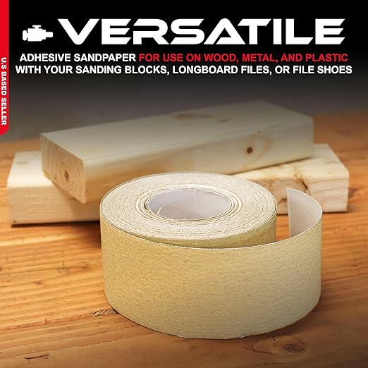 ABN Adhesive Sticky Back 80-Grit Sandpaper Roll 2-3/4in x 20 Yards Aluminum Oxide Golden Yellow Longboard Dura PSA