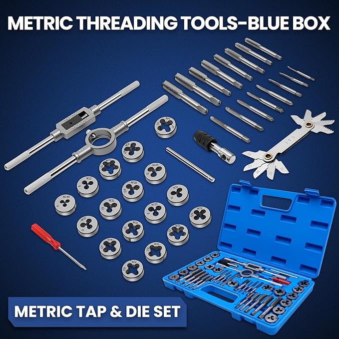 40 PCS Metric Tap and Die Set, Standard Metric Threading Tool Kit for Internal and External Threads, Tap & Die Set with Wrenches for Automotive, DIY, and Metal Repair