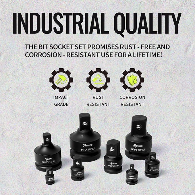 8-PC Impact Socket Adapter Set | Cr-Mo Steel | Impact Driver & Wrench Conversion Kit | Impact Socket Adapters with Ball Detent for Industrial Rotation