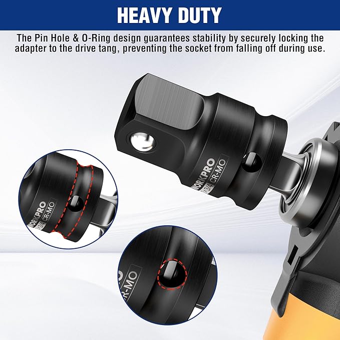 WORKPRO 1/2" F to 3/4" M Impact Socket Adapter, Cr-Mo Steel, Socket Adapter Set for Impact Driver Conversions, Square Drive Reducer for Impact Driver Wrench