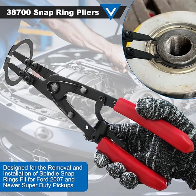 38700 Spindle Snap Ring Pliers, Internal External Heavy Duty Plier Circlip Installation Removal Red Automotive Tool Kit for Ford Pickups 2007 and Newer with Ratcheting Lock Mechanism