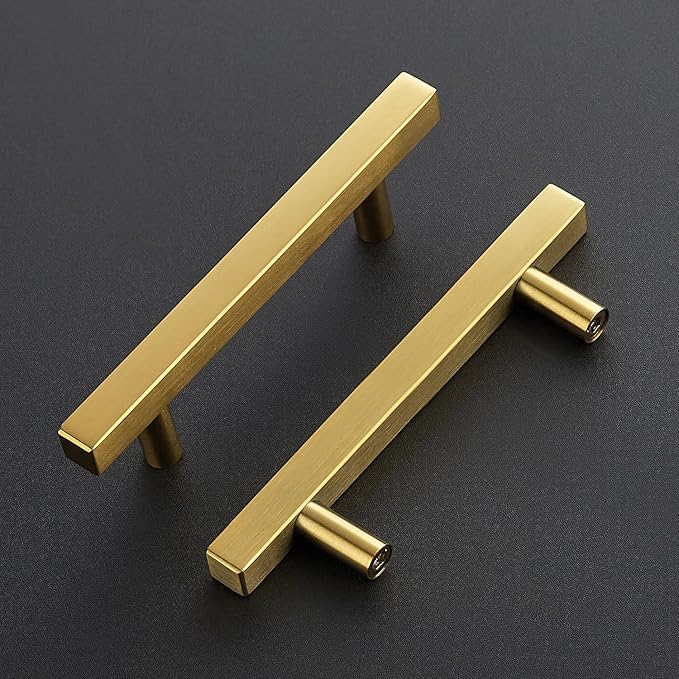 Ravinte 20 Pack 3-3/4 Inch Cabinet Pulls Gold Sqaure Kitchen Cabinet Handles Gold Cabinet Hardware Stainless Steel Drawer Pulls 6 Inch Overall Length with Mounting Template