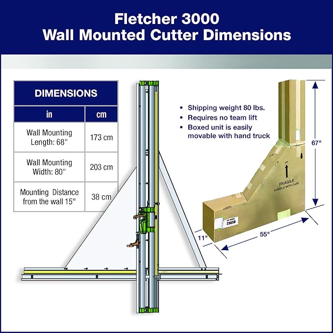 Fletcher짰 3000 Wall Mounted Cutter for Glass, Acrylic, Mat Board, Cardboard and Foam Board - 48" Cutting Height Capacity