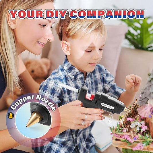 DIYSELF Hot Glue Gun, Full Size, 1 PCS Glue Gun with 20 Glue Sticks, Glue Gun and Sticks Set, Hot Glue Gun Kit for Crafts, Fabric, Woodworking, Craft Glue Guns, Heavy Duty Glue Gun, 60/100W(Black）