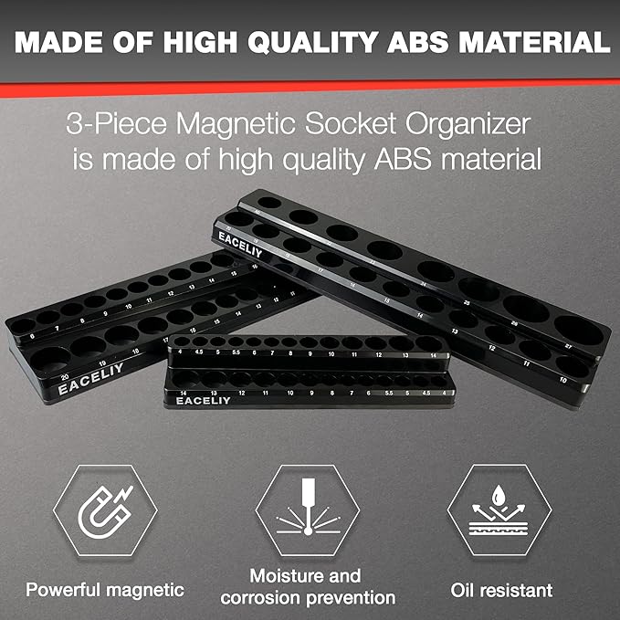 3Pcs 1/2", 1/4" and 3/8" Magnetic Socket Organizer Set,Metric Socket Holder Kit, Socket Trays竊똦olds 75 Deep and Shallow 3/8" Sockets(sockets not included)