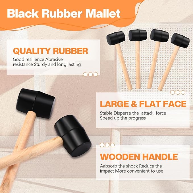 12 Pieces 7 oz Rubber Mallet Hammer with Wood Handle Lightweight Soft Rubber Hammer for DIY Jewelry Leather Crafts Woodworking Camping Flooring Installation, Black