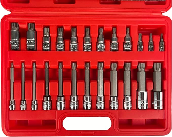 ATE Pro. USA - 24pc Long Spline & Short Spline Bit Socket Set S2 Steel XZN Triple Square 12-PT, European Style M4 - M18 Set