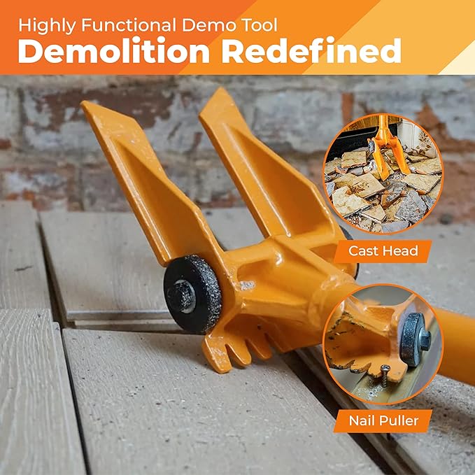 Gutster 60??Demolition Pry Bar & Crowbar ??Round Handle Wrecking Bar for Ceiling & Wall Demo ??Heavy Duty Nail Puller Tool for Contractors, Firefighters & Home Renovations