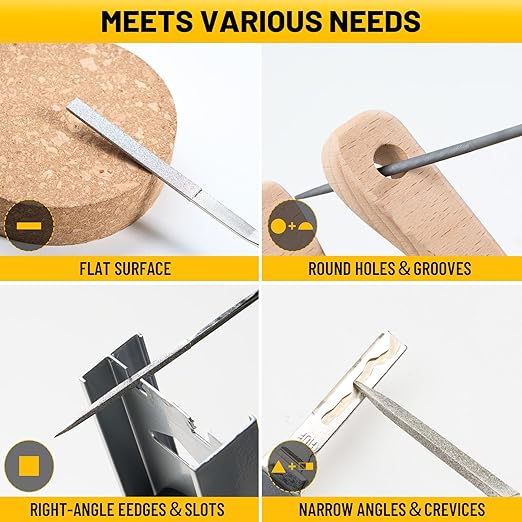 Needle Files Set, 13PCS with 6 Diamond File & 6 Steel Files, Cleaning Brush & Tool Bag for Jewlers Wood Metal Work DIY