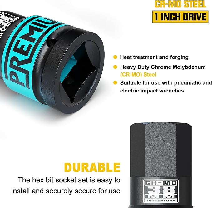1" Drive H38 Impact Hex Bit Socket, 38 mm Allen Bit Socket, Metric, Cr-Mo Steel, Truck Repair and Equipment Maintenance