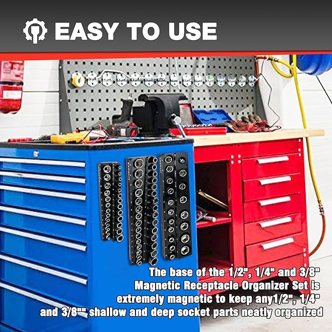 3Pcs 1/2", 1/4" and 3/8" Magnetic Socket Organizer Set,Metric Socket Holder Kit, Socket Trays竊똦olds 75 Deep and Shallow 3/8" Sockets(sockets not included)