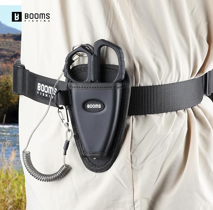 Booms Fishing Braided Line Cutter: 6.3in Multifunction Fishing Scissors with Lanyard and Sheath - Fishing Shears with Serrated Blades and Side Wire Cutter, S04