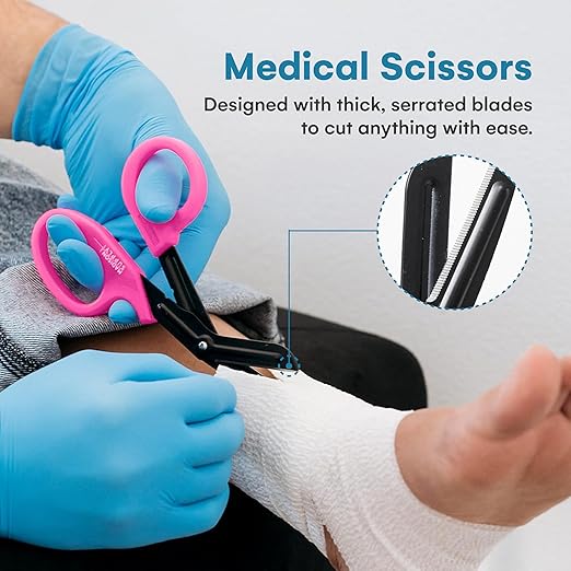 Madison Supply Medical Scissors, EMT and Trauma Shears - 7.5 Inch Quality Stainless Steel Bandage Scissors - Fluoride-Coated with Non-Stick Blades - 2 Pack (Black/Pink)