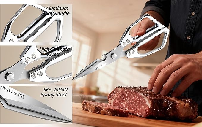 Japanese Kitchen Shears Set, Heavy Duty Poultry Shears All Purpose, Kitchen Meat Scissors for Steak Cutting, Chicken Bones, and Turkey Christmas Gifts for Men Women Mom Dad