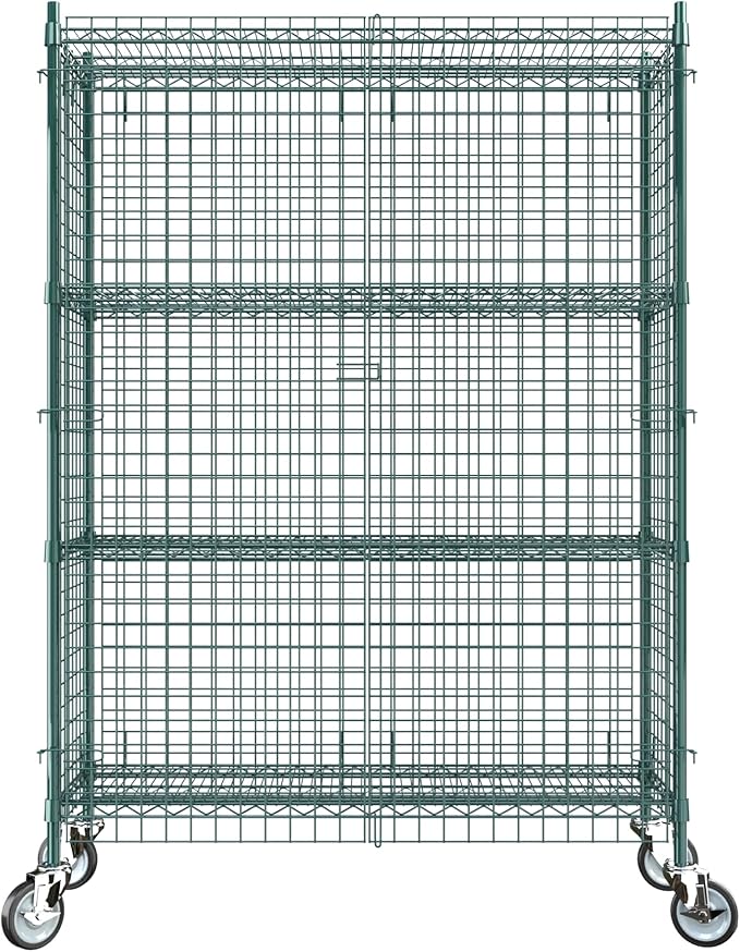 Commercial Grade NSF Listed Metal Wire Mesh Storage Green Epoxy Mobile Security Cage Kit, 18" x 48" x 70", Perfect for Warehouse, Walk-in Refrigerator, Freezer, Grocery Store, Restaurant, Dishroom