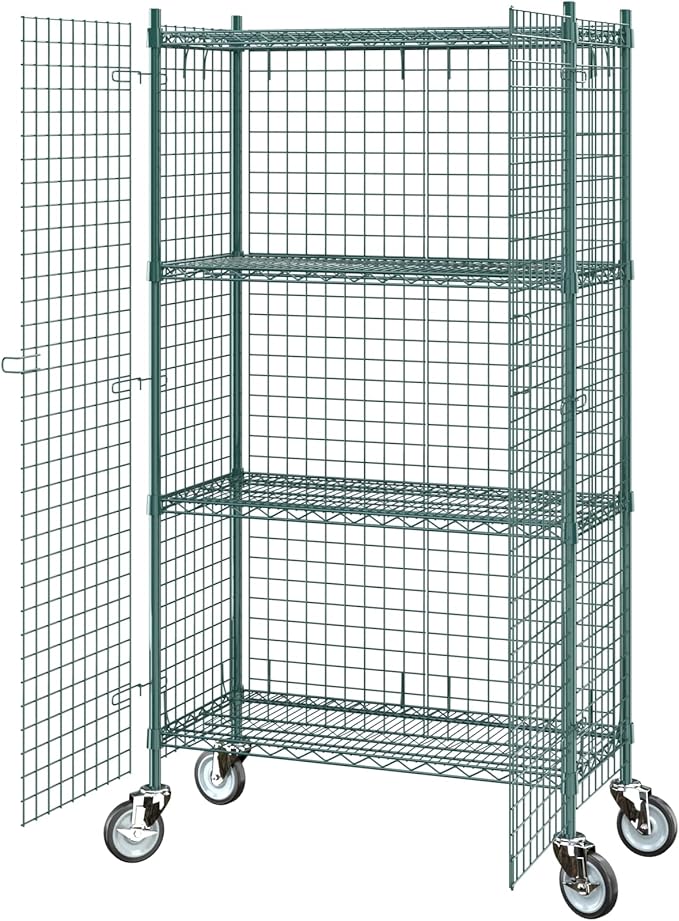 Commercial Grade NSF Listed Metal Wire Mesh Storage Green Epoxy Mobile Security Cage Kit, 18" x 36" x 70", Perfect for Warehouse, Walk-in Refrigerator, Freezer, Grocery Store, Restaurant, Dishroom