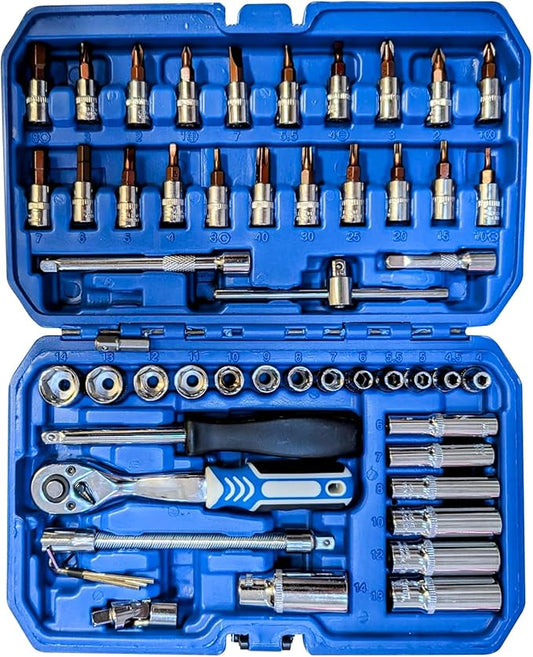53 Pieces Metric Motorcycle Tool Kit Small Socket Set 1/4 Inch Mini Ratchet Set, With Metric And Standard Full For Auto Repairing And Household, With Storage Case (53)