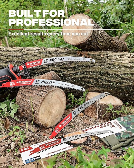 12" Arc Reciprocating Saw Blades,6TPI Japanese Hardened Teeth Wood Pruning Saw Blades for Tree Trimming, Wood Cutting,3 Pack