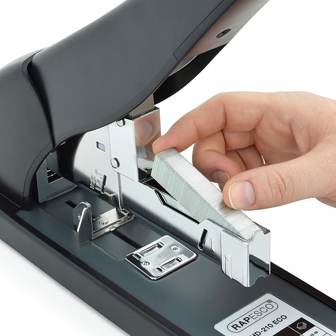 Rapesco 1551 ECO Extra Heavy-Duty Stapler with 1000 Staples, Type 923/15mm Heavy-Duty Staples (9/16"), 210 Sheets Capacity, Front Loading, HD-210, Uses Type 923 HD from 3/8" to 15/16", Black