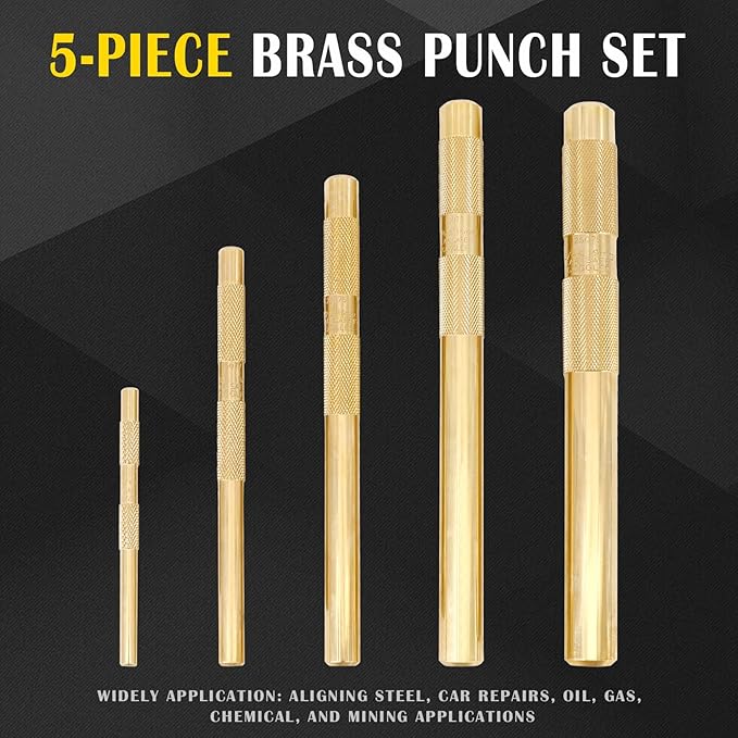 5 Brass Drift Punch Set, Hand Tool Punches Tools for Home use 1/4-Inch 3/8-Inch 1/2-Inch 5/8-Inch 3/4-Inch 1/4'' 3/8'' 1/2'' 5/8'' 3/4'' 5 Pc. Replace 67003-MAI 045256670034