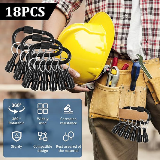 18Pcs Keychain Bit Holder 1/4inch Hex Shaft Screwdriver Bit Holder Portable Extension Bar Keychain Screw Adapter Aluminum Alloy Drill Extension Bit Holder with 3 Carabiner for Screw Driver