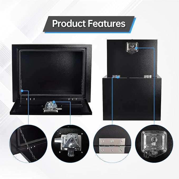 30 Inch Steel Underbody Tool Boxes, Heavy Duty Underbody Toolbox for Truck with Latch, Black (30''*24''*24'')