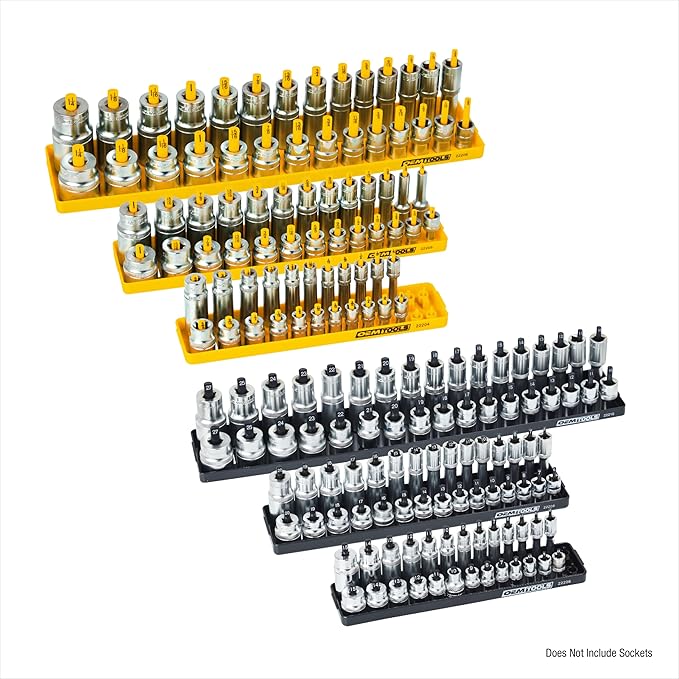 OEMTOOLS 22238 6 Piece SAE and Metric Socket Tray Set, SAE and Metric Socket Storage for Sizes 1/4", 3/8?? and 1/2" Drive, Socket Holders and Socket Organizer Tray for Toolbox, Black and Yellow
