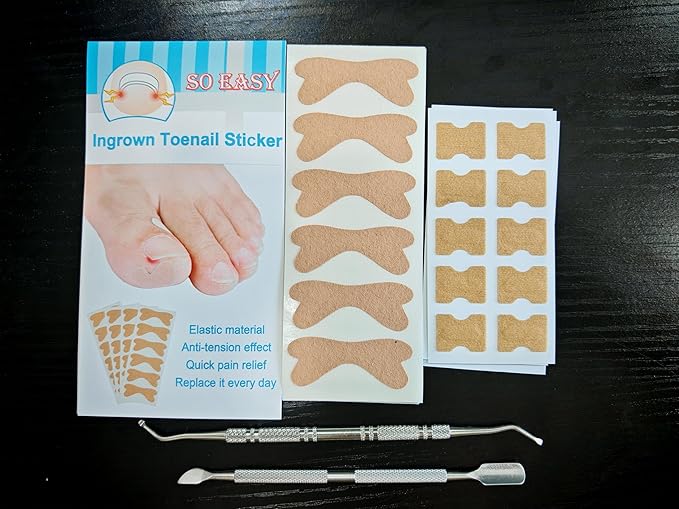Ingrown Toenail Correction Treatment Tool, 60Pcs Ingrown Toe nail Corrector Patch in 2 Types, Professional Safe Ingrown Toenail Tool with 2 Pedicure Tools for Ingrown Toenail Remover