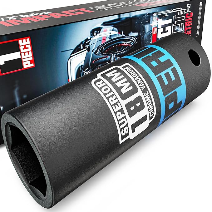 1/2" Drive Impact Socket, 18 mm Deep Socket, Metric, 6 Point, CR-V, for Automotive Maintaince, Mechanical Equipment Maintaince