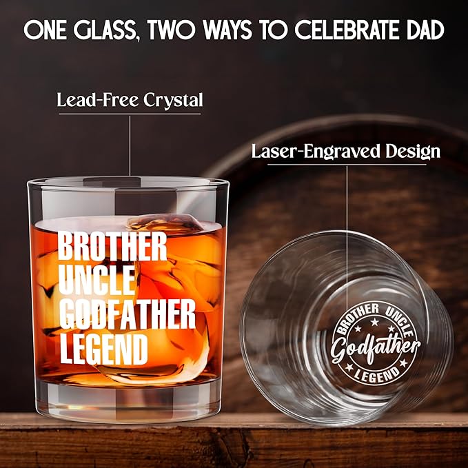 Christmas Godfather Proposal Gifts for Uncle - 11 oz Engraved Crystal Whiskey Glasses - Uncle Birthday Gifts for Baby Announcement, Godfather Gift for Brother, Mens Birthday Gift Ideas