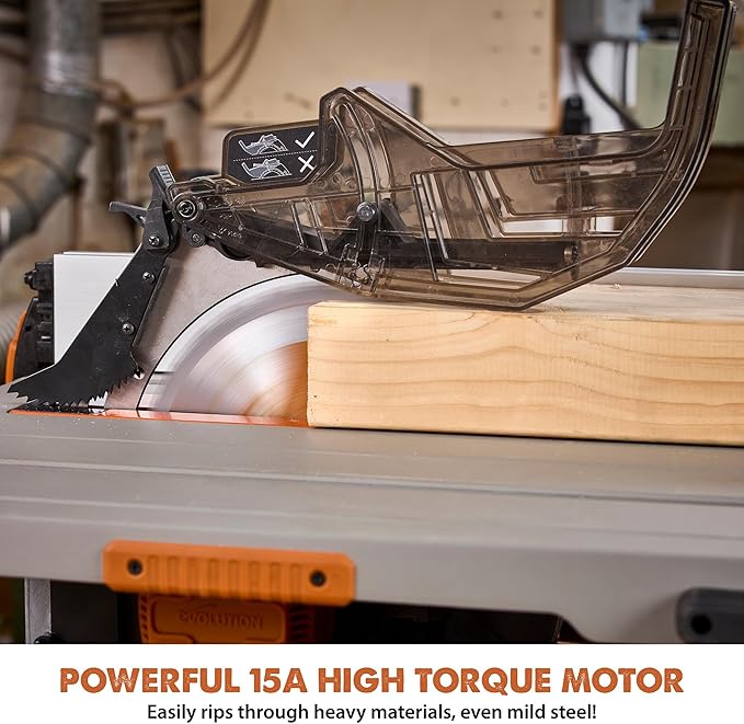 Evolution R10TS 10" Jobsite Table Saw | 15A Powerful Motor | Multi-Material Cutting | 10" TCT Blade | 26” Rip Capacity | 3-3/8” Cut Depth | 0-45º Bevel | Precision Fence | Portable & Heavy-Duty