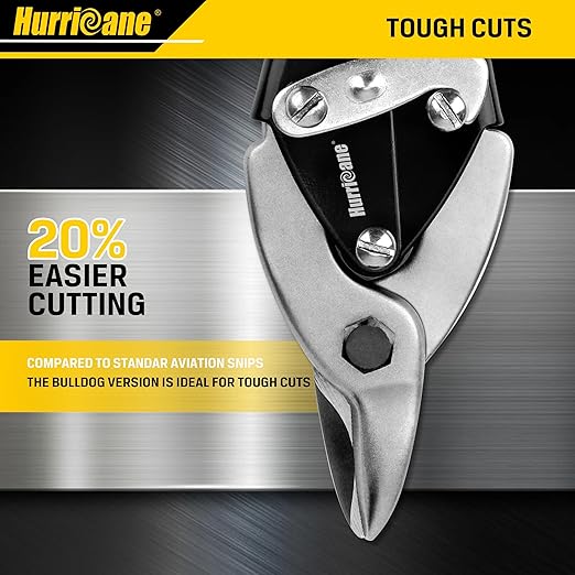 HURRICANE Bulldog Aviation Tin Snips, 9-1/2 Inch. Straight Cut Bulldog Metal Cutters, Bulldog Cut Aviation Snips, Sheet Metal Shears, for HVAC & DIY Projects
