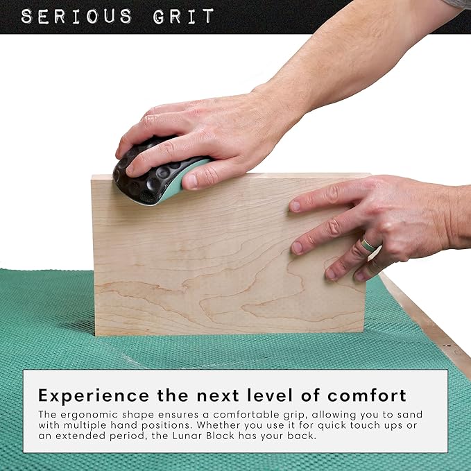 Serious Grit - Lunar Block 5-Inch Hand Sanding Pad - Fits 5" Hook & Loop Sandpaper Discs - Patented Ergonomic Design for Woodworking, Furniture Refinishing, Automotive, Home, Arts & Crafts