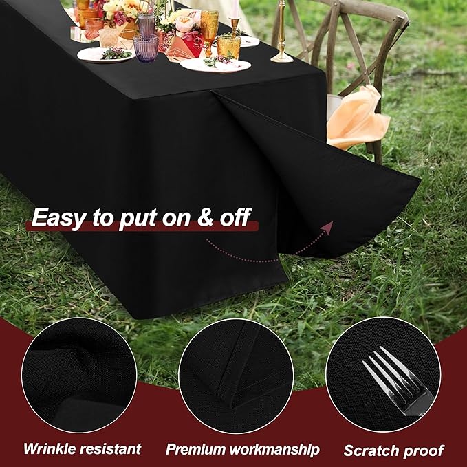 HolidayIdeas 2 Pack Fitted Table Covers Rectangle - 48 x 24 Inch - Black Linen Textured Tablecloths for 4 Foot Tables, Fabric Tableclothes for Party, Wedding, Trade Show