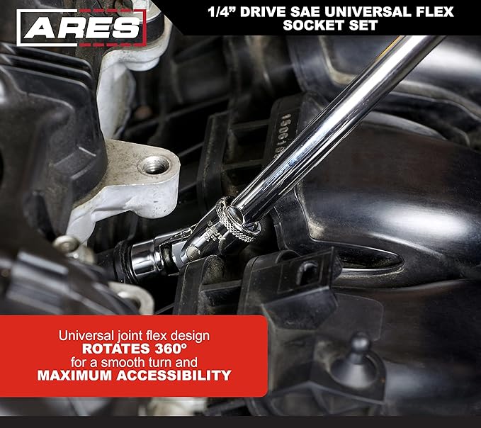 ARES 39014 ??7-Piece 1/4-Inch Drive SAE Universal Flex Socket Set ??6-Point Sockets from 3/16-Inch to 9/16-Inch - Universal Joint Flex Design For 360 Degree Access ??High Visibility Laser Markings