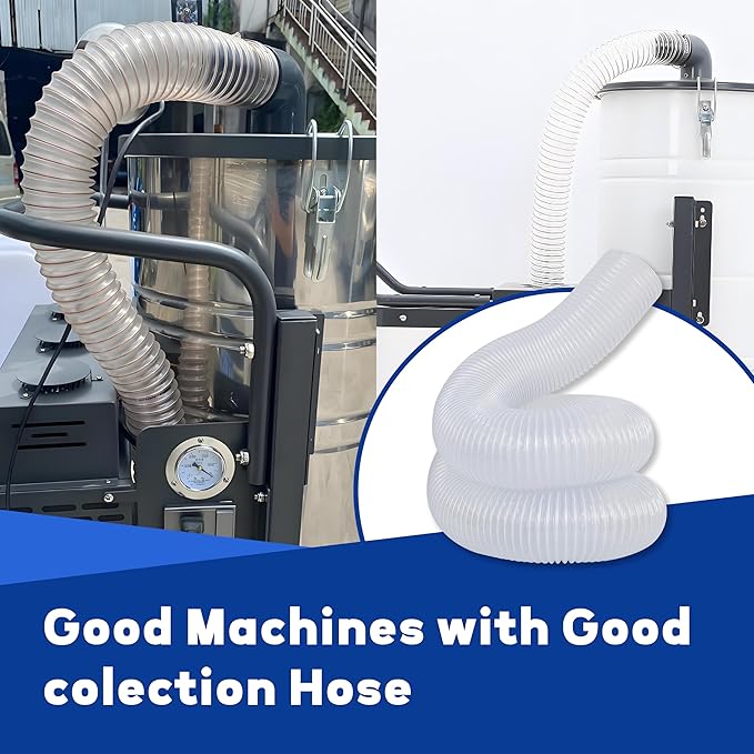 2.5"竊? 1/2"竊뎪 10' PVC Dust Collection Hose with 304 Stainless Steel Hose Clamps, for Table Saw, Band Saw, Planer, Woodworking and Wood Shop Dust Collection System