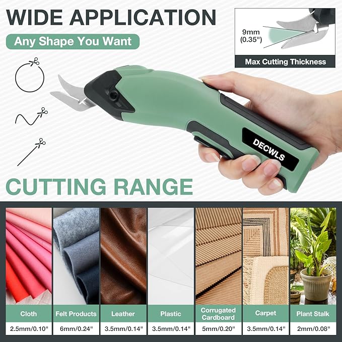 Cordless Electric Scissors for Fabric, 4V Rechargeable Cardboard Scissors with 3 Replaceable Sharp Blades, Electric Shears for Cutting Fabric, Cardboard, Carpet, Leather, Felt