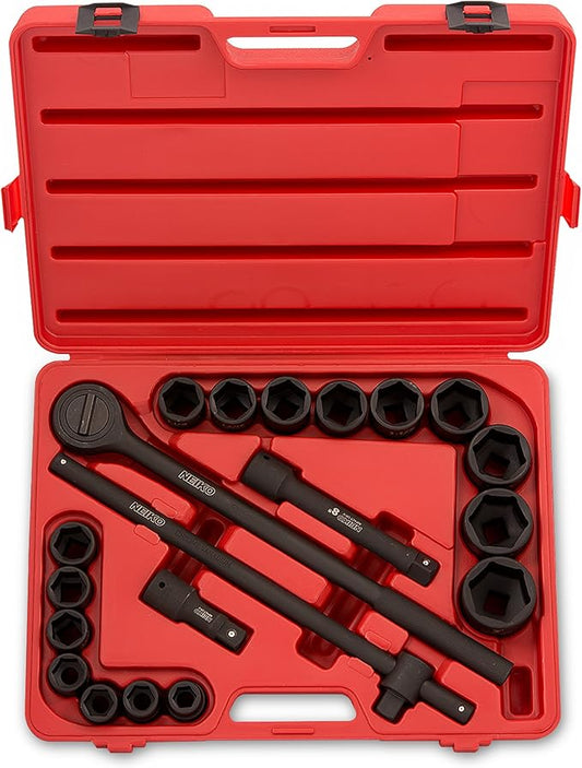 NEIKO 02379A 3/4" Drive Jumbo Impact Socket Set | 21 Piece | Shallow | SAE | Sizes 3/4??to 2??| Cr-V Steel