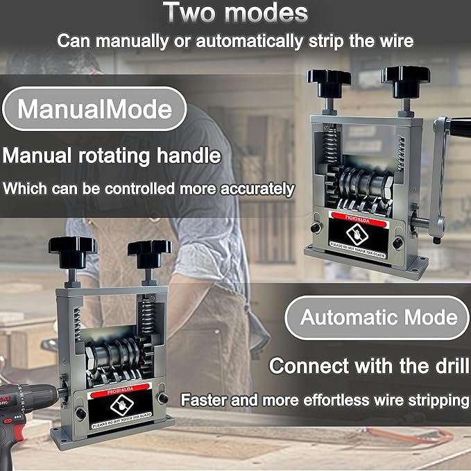 Manual Wire Stripper Machine,Drill Powered Hand Crank Wire Stripper Tool With 6 Channels and 5 Blades,Wire Stripping Tool for 0.06"-0.65" Scrap Wire,Scrapping Copper Wire Peeler Machine (Silvery)